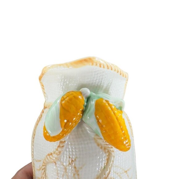 Whimsical Ceramic Paperback Sack Shaped Vase With Yellow Corn On Top Porcelain - Picture 8 of 13